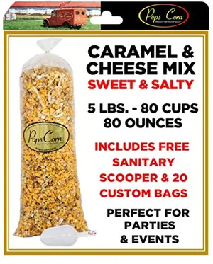 Pops Corn bulk Chicago mix popcorn in a large bag with scooper