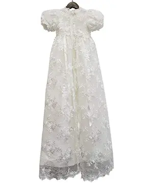 Abaowedding Lace Christening Gown with Bonnet
