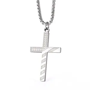 Wolentty stainless steel American flag cross necklace with Philippians 4:13 engraving