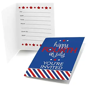 Big Dot of Happiness folded 4th of July party invitation with glitter print and squiggle flap envelope