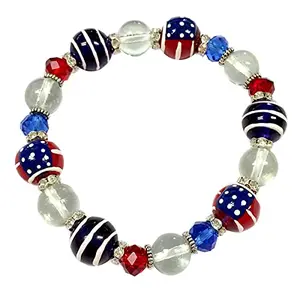 Hand-painted American flag bracelet with glass beads on an elastic cord