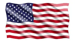 Waving American flag decal on car window