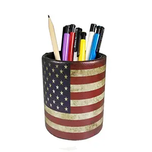 Round American flag pencil cup on a desk