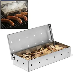 KEISSCO large stainless steel smoker box with hinged lid for gas grill