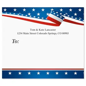 Large American flag package shipping labels on a sheet