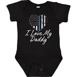 Heart Shaped I Love My Daddy Law Enforcement Baby Bodysuit in black with distressed blue line flag