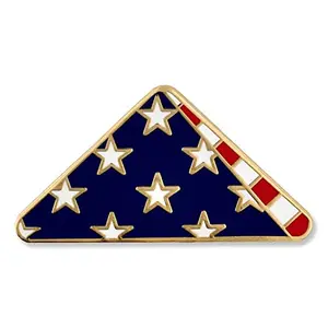 Folded American flag enamel lapel pin on instruction card, ideal for history teachers honoring veterans