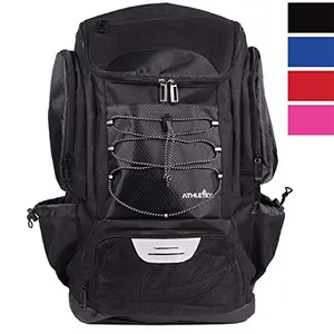 Athletico Swim Backpack showing waterproof tarpaulin bottom and laptop sleeve