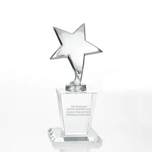 Baudville crystal star trophy with personalized engraving on a square base