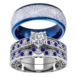 His hers heart cubic zirconia white gold filled wedding ring set