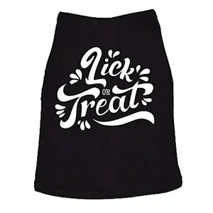 Crazy Dog T-Shirts black tee with Lick or Treat text on a medium dog for Halloween