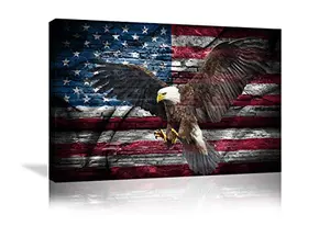 Urttiiyy bald eagle and American flag canvas print on living room wall