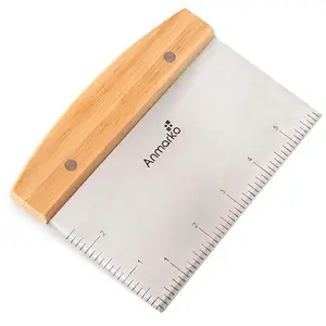 Anmarko dough scraper with wooden handle and measurement markings