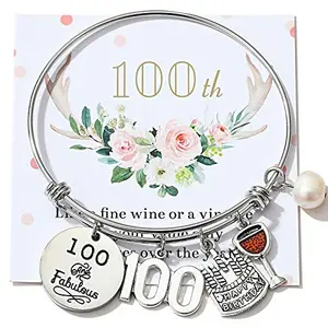 Miss Pink 100th birthday expandable bangle with charms