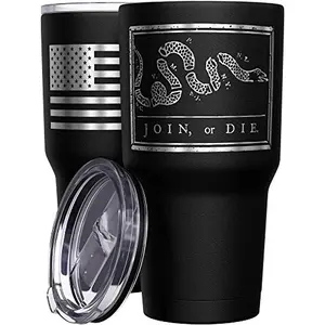 We The People Holsters Join Or Die tumbler with American flag design and copper-lined insulation