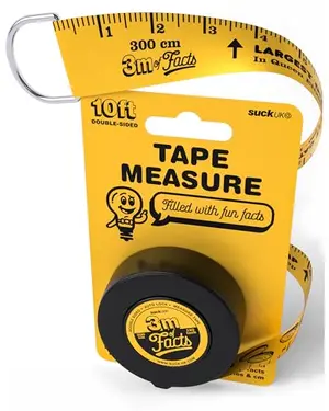Fun facts tape measure with colorful design and dual-sided measurements