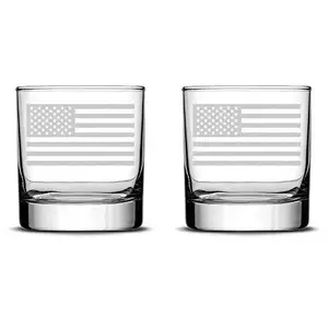 Integrity Bottles hand-etched American flag whiskey glasses set of 2
