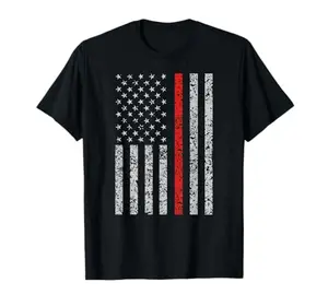 Distressed American flag shirt with thin red line for firefighters