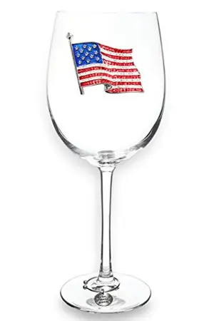 American flag jeweled stemmed wine glass with rhinestones