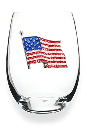American flag jeweled stemless wine glass with rhinestones