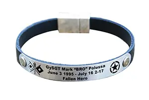 Personalized leather military memorial bracelet with magnetic clasp