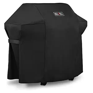 MissGrill cover fitted on a Weber Spirit grill with Velcro straps on the sides