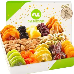 Nut Cravings dried fruit and mixed nuts gift basket in an elegant white and gold box