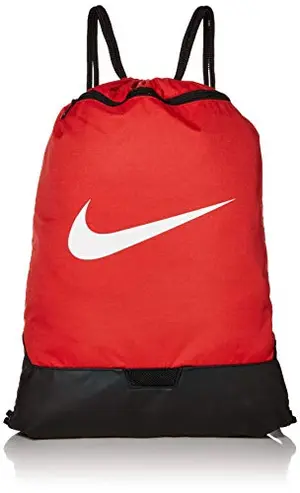 Nike Brasilia Training Gym Sack in University Red, a durable drawstring backpack with reinforced bottom and zipper pocket