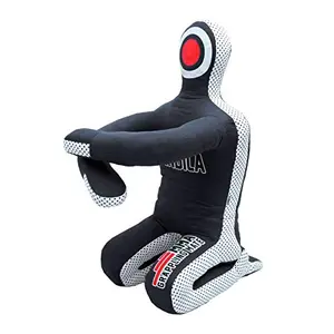 Jendila canvas grappling dummy in black, sitting in guard position