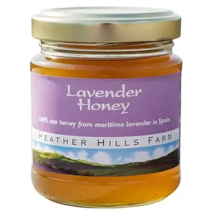 Heather Hills Farm Raw Spanish Lavender Honey small glass jar with ribbon