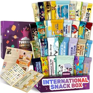 International snack box with candies and treats from around the world