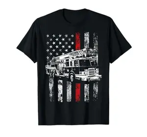 Firefighter shirt with thin red line American flag and fire engine graphic