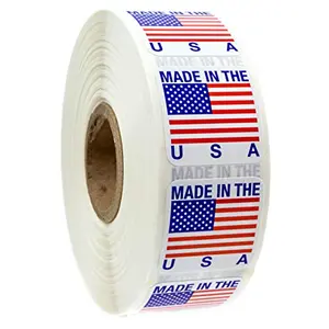 Made in the USA sticker roll with American flag design, 1000 count
