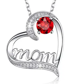 Dorella mom heart garnet necklace on woman