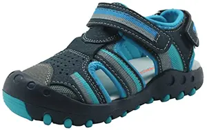 Apakowa kids double strap closed toe water sandals navy blue