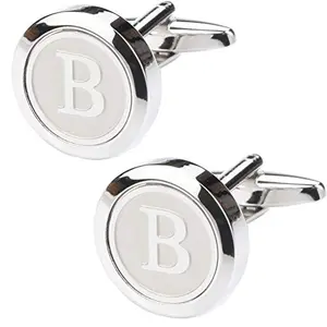 Stainless steel initial cufflink with letter 'B' in a black gift box