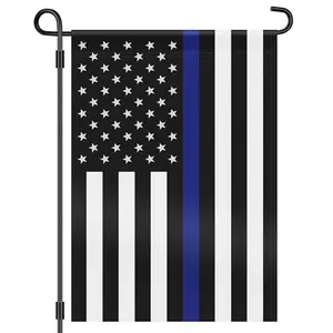 Double-sided thin blue line American flag garden flag for police support