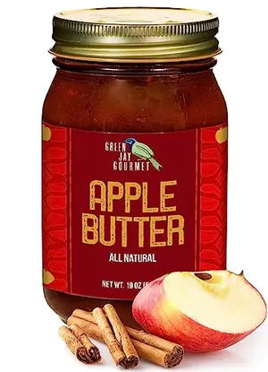 19-ounce jar of Green Jay Gourmet Apple Butter with a modern, elegant label.
