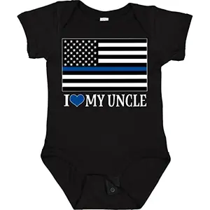 Black inktastic Police Uncle Law Enforcement Flag Baby Bodysuit with heart and blue line flag
