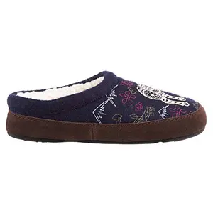 Acorn Women's Berber Lined Slipper with navy moose embroidery