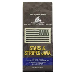 Stars and Stripes dark roast ground coffee bag