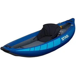 NRS Star Raven I inflatable kayak on calm water with paddle