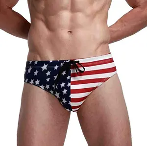Linemoon men's stars and stripes American flag swim briefs