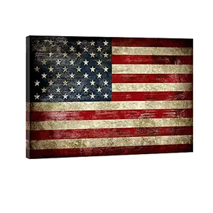 Pyradecor vintage American flag canvas print on living room wall