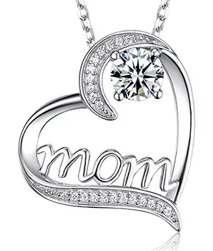 Dorella white gold plated mom necklace with simulated diamond birthstone and I love you mom engraving