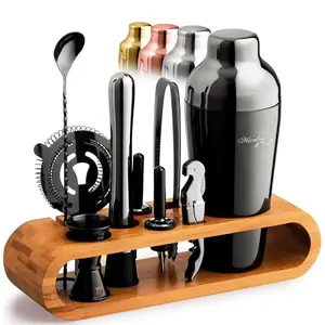 Mixology & Craft 10-piece bartender kit with bamboo stand and gun-metal shaker