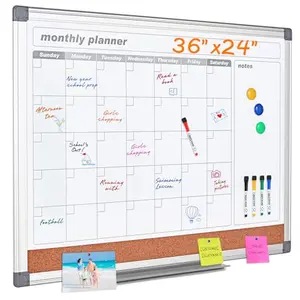 MAKELLO 3-in-1 dry erase calendar whiteboard with cork board, 36 x 24 inches, aluminum frame
