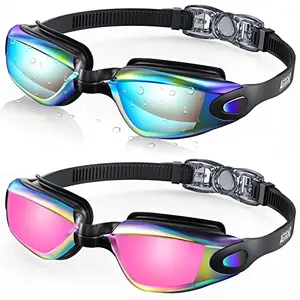 Aegend 2-pack swim goggles with clear and mirrored lenses for indoor and outdoor lap swimming