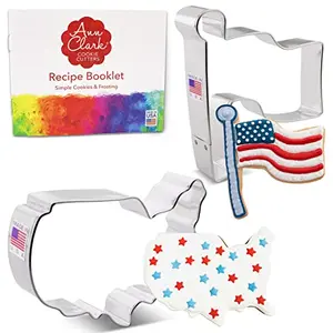 Ann Clark 2-piece USA cookie cutter set with American flag and map shapes