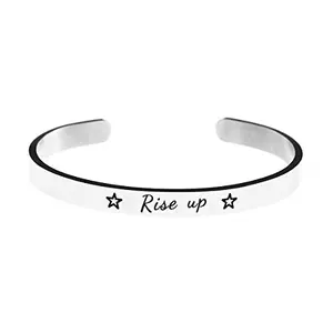 Stainless steel cuff bracelet stamped with Rise up and star symbols for Hamilton fans